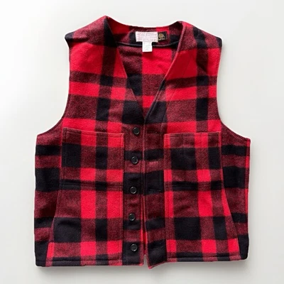 CC Filson Mackinaw Vest Virgin Wool Red Plaid Vintage Button Up Sz 44 Like NEW - Image 1 of 3