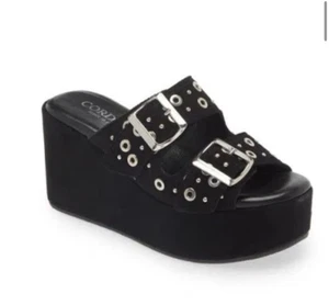 NEW Cordani Women Shoes Jayne Platform Wedge Slide Sandal Crosta Nero Sz 40 $329 - Picture 1 of 9