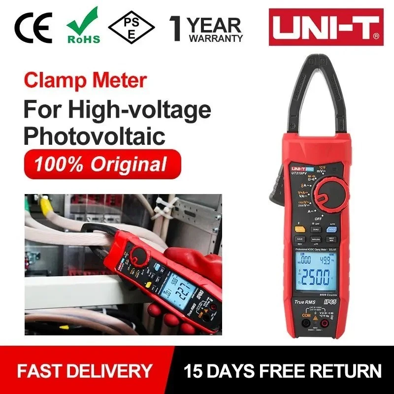 UNI-T UT219PV Bluetooth TRMS AC/DC Clamp Multimeter Digital Power Meter-Dual LCD - Image 1 of 4