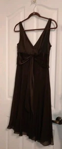 NEW Maggy London Brown Silk & Chiffon Slip Midi Dress Bow Tie - Size 6 - Picture 1 of 10