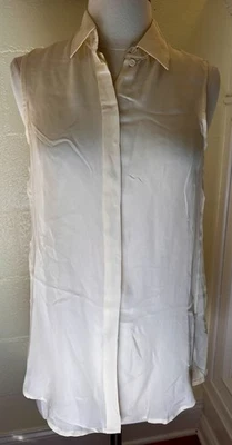 NWT J CREW 00 Blouse SILK SLEEVELESS Ivory Sleeveless Shirt Concealed Buttons - Image 1 of 4