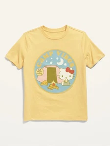 Hello Kitty Yellow Camp Vibes Stars Moon Short Sleeve T Shirt Top Size M 8 - Picture 1 of 5