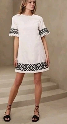 Mini Vestido Banana Republic Mujer Grande Bordado Manga Abullonada Transición Crema Foto 1 de 4