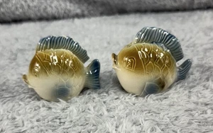 Ceramic Fish Salt and Pepper Shakers Blue Brown 2.5" Tall - Picture 1 of 8