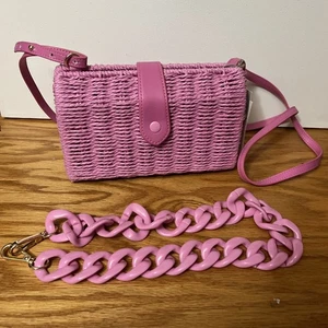 NEW A New Day Pink Straw Rattan Crossbody Chain Shoulder Handbag One Size - Picture 1 of 7
