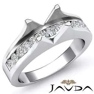 Gorgeous Emerald Semi Mount Natural Diamond Engagement Ring 18k White Gold 0.6Ct - Picture 1 of 6