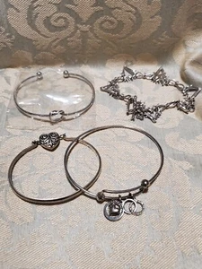 Silver Tone Love Heart Bracelets Lot Of 4 - Picture 1 of 5