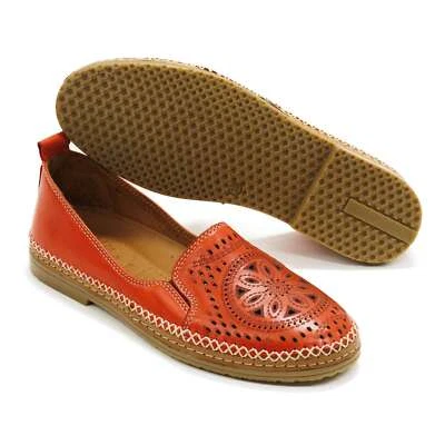 Women Spring Step Ingrid Red Leather Slip On Loafer Shoes New - Image 1 of 4