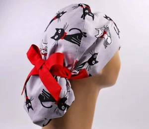 Scrub hat, nurse scrub cap, womens surgical hat, cats ponytail scrub cap  - Picture 1 of 3