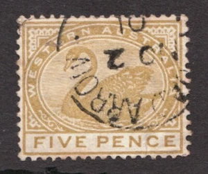 Antique 1890-93 Western Australia Sc# 66, Five Pence, Bister Swan. Used - Picture 1 of 1