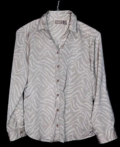 CHICO'S BLUSE Damen Gr. 0 / S Hellbeige Weiß Geo Print Seidig Langarm - Bild 1 von 6