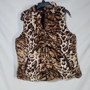 XL - KC COLLECTIONS Reversible Vest - Faux Fur Animal Print / Brown - Picture 1 of 9