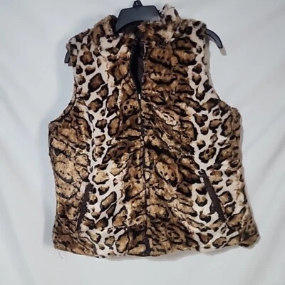 XL - KC COLLECTIONS Reversible Vest - Faux Fur Animal Print / Brown - Image 1 of 4