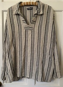 Vtg 90s John P Men’s Striped Bambaki Cotton Gauze Textured Open Collar Shirt XXL - Picture 1 of 5