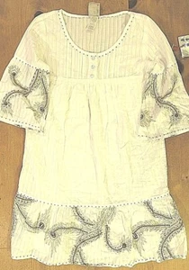 DA-NANG Womens White 3/4 Sleeve Button Up Embroidered Ruffled Dress NWT Sz Small - Picture 1 of 8