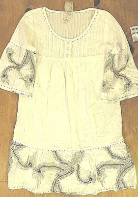 DA-NANG 女式白色 3/4 袖纽扣刺绣荷叶边连衣裙全新带标签,尺寸 S — 第 1/4 张图片