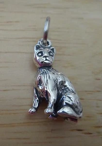 Dije 3D 10x19 mm Lindo Gato Sentado Plata Esterlina - Imagen 1 de 3