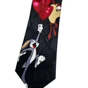 Globos Looney Tunes Mania Negro Seda Corbata Bugs Bunny & Taz Corazón San Valentín - Imagen 1 de 4