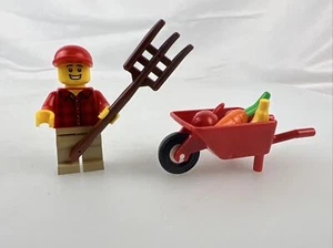 Lego Minifigur Bauer pflücken Früchte/Banane/Apfel/Karotte auf Schubkarre - Bild 1 von 8