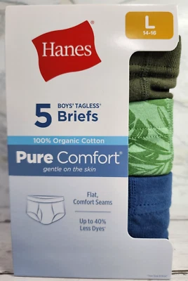 Cuecas Hanes Boys 5 sem etiquetas L (14-16) puro conforto, cintura ComfortSoft - Imagem 1 de 4