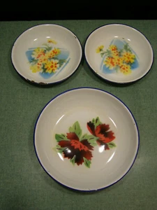 3 Enamel Ware Floral Plates Bon Voyage Shanghai China - Picture 1 of 10