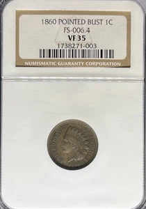 1860 Indian Cent VF35 NGC Pointed Bust (#PA1738271003) - Picture 1 of 2