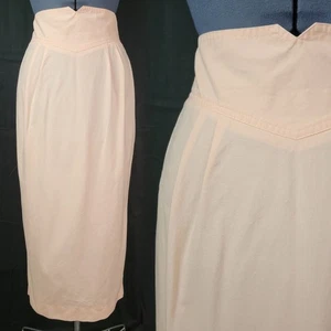 Vintage AJ Brandon Peach Pencil Skirt with Wide Waistband & Back Zipper Size S? - Picture 1 of 14