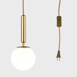 Modern Gold Pendant Light with Plug-in Cord,Milk Glass Pendant Hanging Lighting - Picture 1 of 8
