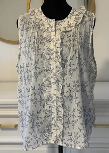 Blusa Top Alice Azul Blanco y Azul Volantes Floral Sin Mangas Botón Mujer Talla Lg - Imagen 1 de 6