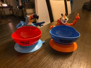 Vintage Posten Kellogg Saugnapf Müslischalen Froot Schlaufen mattierte Flocken Tony Tukan - Bild 1 von 6