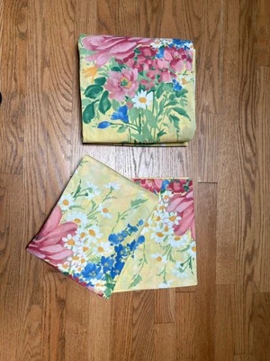 Nuevo Juego de 2 fundas de almohada vintage Cuddledown King algodón amarillo floral Foto 1 de 4