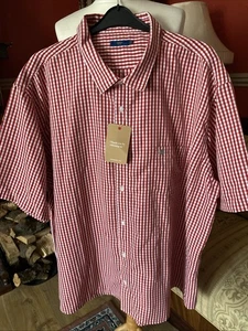 Camisa para hombre 5XL roja blanca a cuadros manga corta suave con botones Pit2pit 32 pulgadas - Imagen 1 de 4