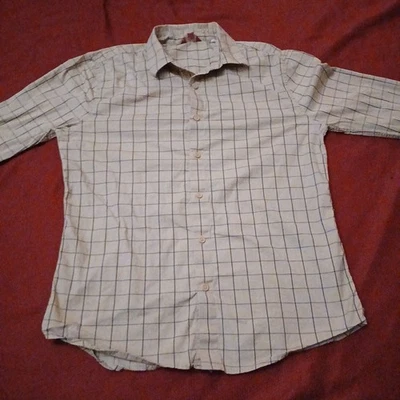 Guess Mens Medium Dress Shirt Tan Plaid Button Up - Image 1 of 4