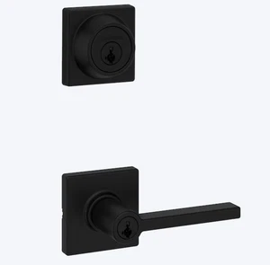 Kwikset Casey Matte Black Single-Cylinder Keyed Entry Door Handleset with Casey - Picture 1 of 3