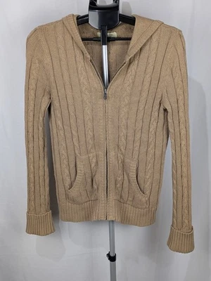 Sonoma женщин кардиган молнии свитер размер маленький Y2K винтажный кабель трикотажа желтовато-коричневый карманы - Изображение 1 из 4