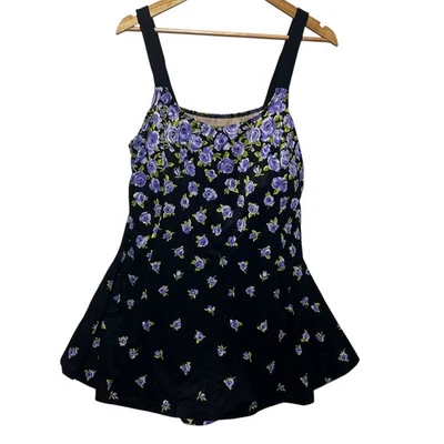 It Figures Feminino 22W One Piece Vestido de Natação Roxo Floral Ruched Emagrecedor Barriga - Imagem 1 de 4