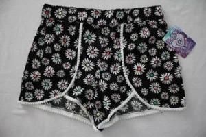 NEW Girls Pull On Shorts Large 10 - 12 Black Floral Rayon Soft Lightweight - Picture 1 of 2