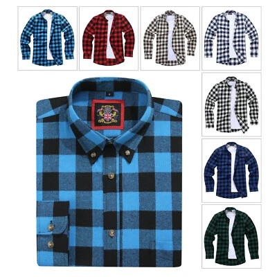 Mens Flannel Shirt Lumberjack Check Tartan,Oxford Casual Brushed Cotton Blend - Image 1 of 4
