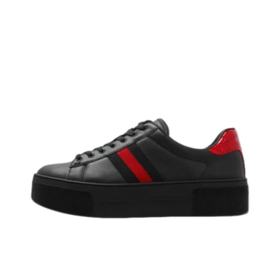 Zapatillas de plataforma de cuero Gucci Ace para mujer negras 791399 AACAG 1096 Foto 1 de 4