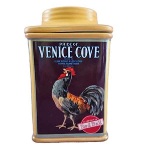 Tarro bote colección etiqueta vintage Oneida Venice Cove gallo naranjas 7" DEFECTUOSO - Imagen 1 de 13