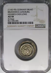 1142-95 BRUNSWICK-LUNEBURG SILVER BRACTEATE NGC AU58 ~ HENRY THE LION! - Picture 1 of 4