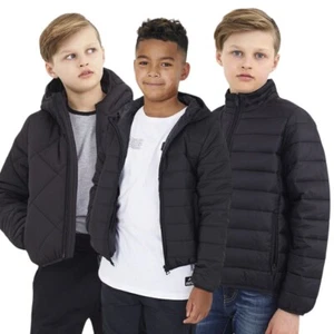 Boys Kids Puffer Jacket Brave Soul Hooded Black Padded Outerwear Coat 7-13 Years - Picture 1 of 7