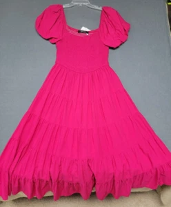 NWT~Zesica Tiered Maxi Dress Women' LARGE PINK Smocked Beachy CottageCore - Picture 1 of 11