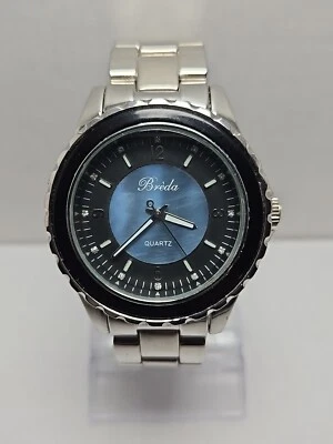 Mens Breda Watch 41mm Silver Tone Blue Mother Of Pearl Dial New Battery - Image 1 of 4