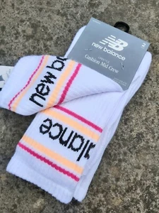 2 PAIRS NEW BALANCE Mid Crew Cushioned White Lifestyle SOCKS 4-10 37-44 Shelf31 - Picture 1 of 6