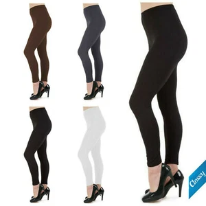 Ladies Womens Plain Leggings Full Length Cotton Black + Colours UK Size 6 - 26 - Picture 1 of 15