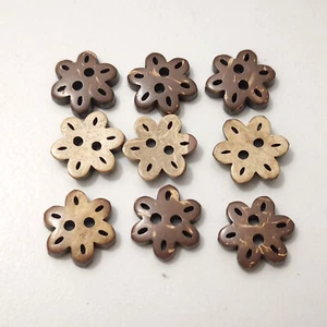 Hollowed out flower Natural coconut shell buttons 15mm 2 hole 1.8 mm DIY charm - Picture 1 of 3