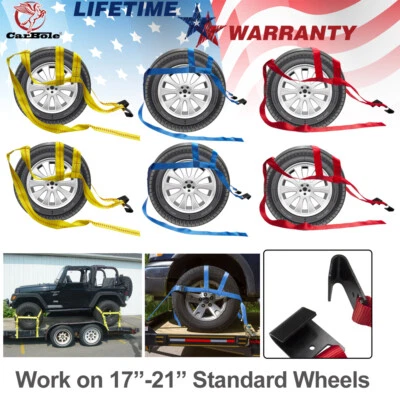 2Pack Car Tire Basket Straps Adjustable Tow Dolly Wheel Net Set W/ Flat Hook NEW - Image 1 of 4