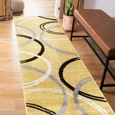 Rugshop Modern Wavy Circles Design Runner Rug 2' x 7'2" Yellow 2' x 7'2" - Image 1 of 4