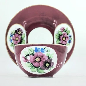Antique Gardner Imperial Russian Ruby Colour Hand Painted Porcelain Cup & Saucer - Picture 1 of 15